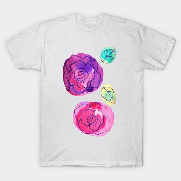 Simple Watercolor Roses and Leaves T-Shirt by saradaboru